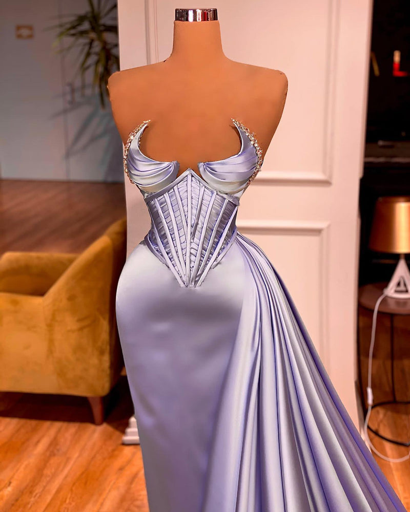 New Arrival Sleeveless Mermaid Evening Party Gowns With Ruffles Long