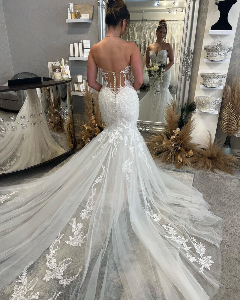 New Arrival Sweetheart Sleeveless Mermaid Bridal Gown with Lace