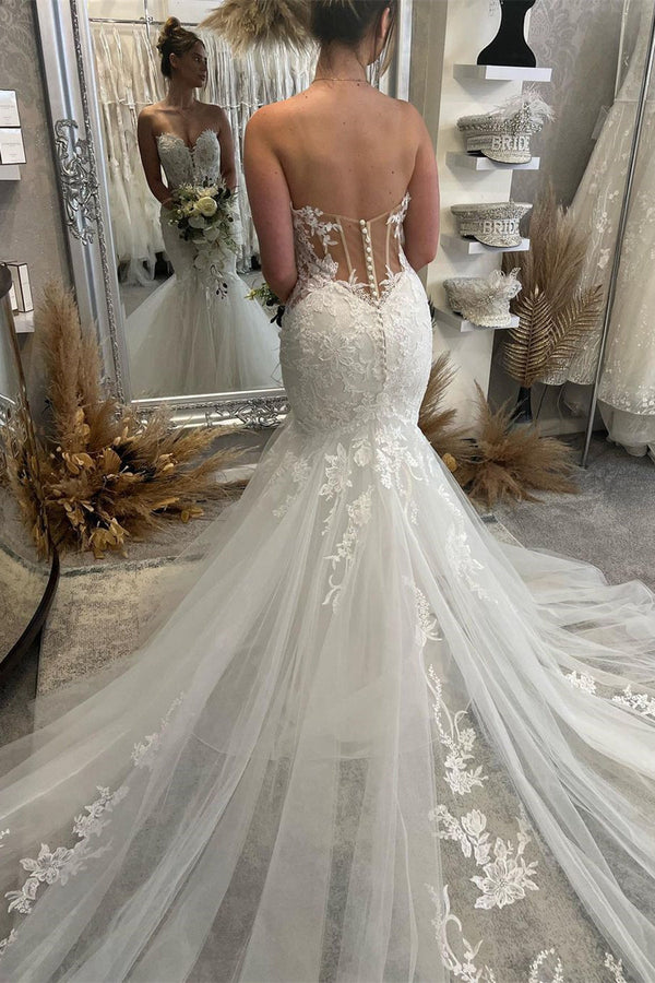 New Arrival Sweetheart Sleeveless Mermaid Bridal Gown with Lace