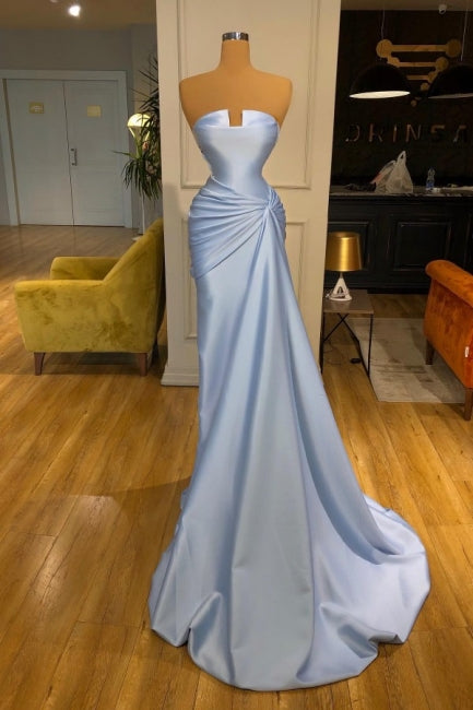 New In Long Blue Mermaid Modest Sleeveless Evening Prom Dresseses