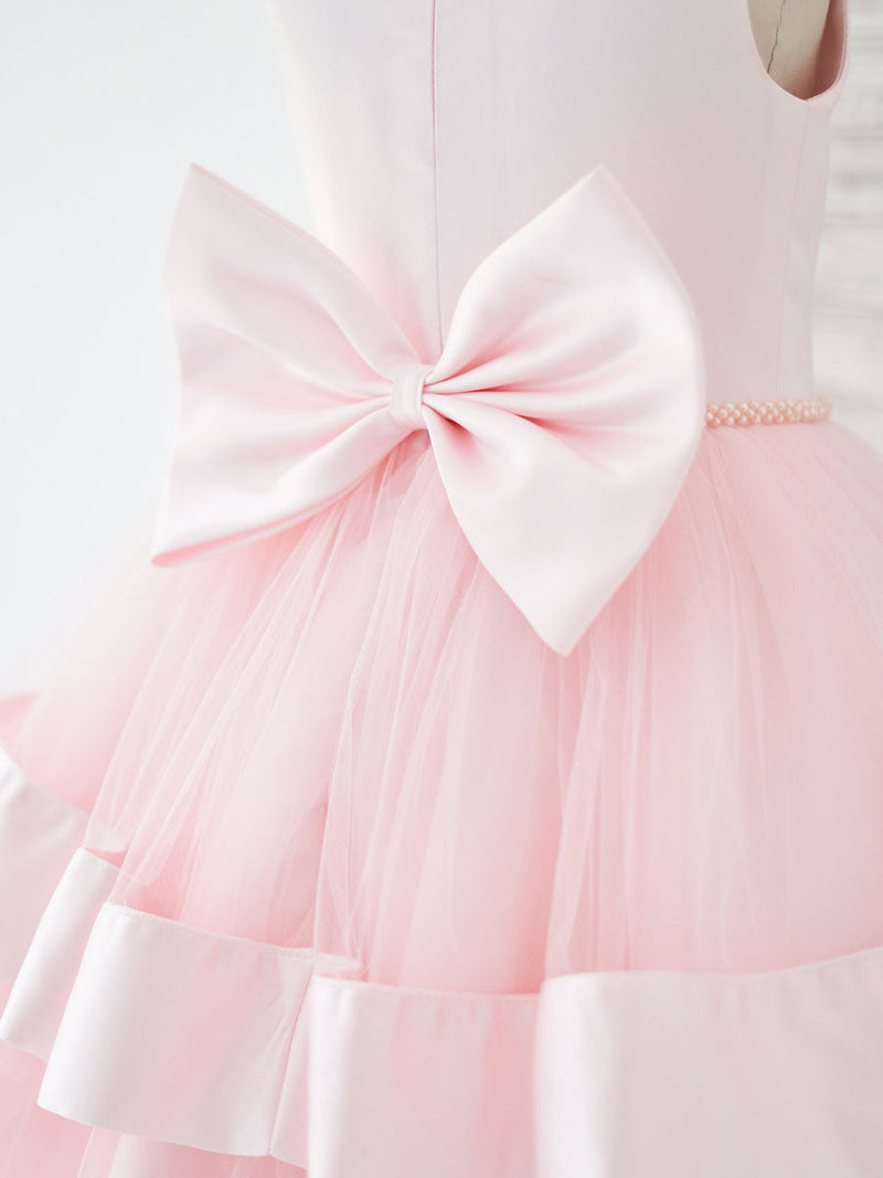 New Jewel Neck Sleeveless Sash Pink Kids Party Dresses