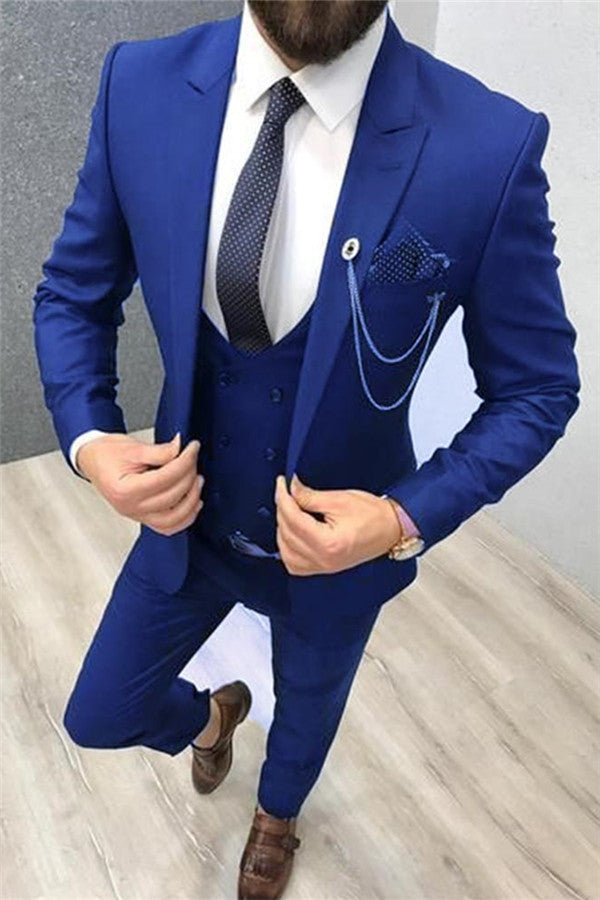 New Royal Blue Groomsmen Dress Suits Three Piece Prom Suits for Men