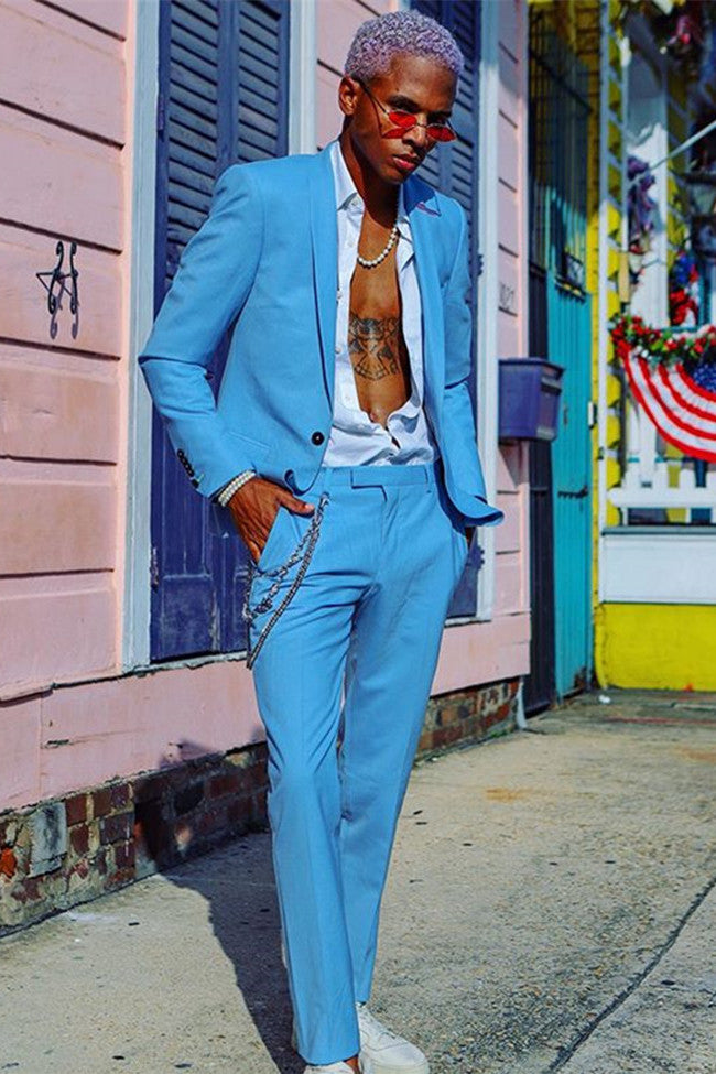 Noe Blue Shawl Lapel One Buttons Slim Fit New Arrival Prom Men's Suit