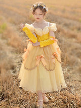 Off The Shoulder Korean Velvet Sleeveless Ankle Length A-line Pleated Formal Kids Princess Dresses