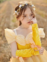 Off The Shoulder Korean Velvet Sleeveless Ankle Length A-line Pleated Formal Kids Princess Dresses