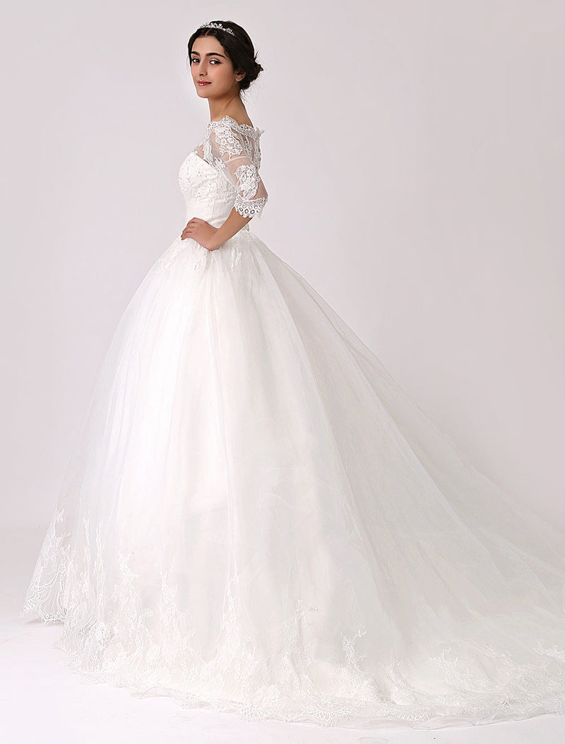 Off The Shoulder Princess Lace Wedding Dress With Illusion Neckline Exclusive