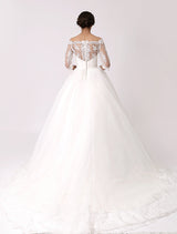 Off The Shoulder Princess Lace Wedding Dress With Illusion Neckline Exclusive