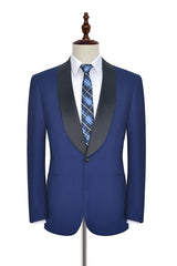 One Button Black Silk Shawl Lapel Wedding Suits for Men Gorgeous Blue Mens Prom Suits