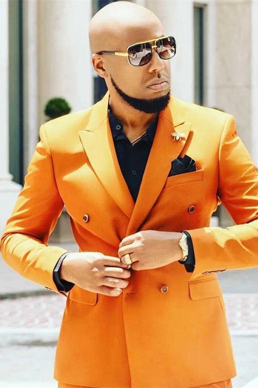 Orange Peaked Lapel Slim Fit Gorgeous Men's Prom Suits