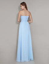 Pastel Blue Sweetheart Neck Floor Length Chiffon Ruched Bridesmaid Dress
