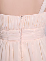 Pink Asymmetrical One-Shoulder Flowers Chiffon Bridesmaid Dress