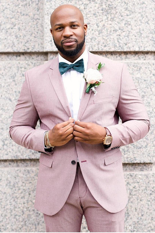 Pink Gorgeous Bespoke Notched Lapel Groomsmen Suits