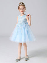 Pink Jewel Neck Lace Bows Formal Kids Pageant flower girl dresses