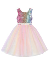Pink Jewel Neck Polyester Sleeveless Short A-Line Tulle Sequins Kids Party Dresses