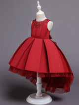 Pink Jewel Neck Sleeveless A-Line Bows Flowers Polyester Cotton Tulle Polyester Formal Kids Pageant flower girl dresses