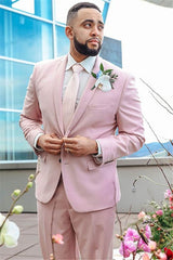 Pink Notched Lapel Mens Suits For Groom Tuxedos Party Prom Tuxedo with 2 Pieces