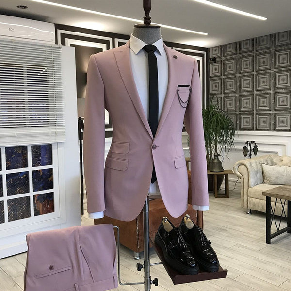 Pink Peaked Lapel 3 Flaps Prom Suits For Men
