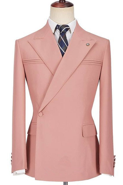Pink Peaked Lapel Ruffles New Arrival Slim Fit Men's Prom Suits