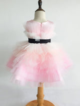 Pink Satin Fabric Sleeveless Short Princess Kids Party Dresses