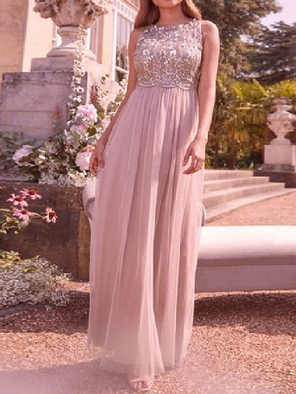 Pink Sleeveless Lace Wedding Guest Dresses Tulle A Line Bridesmaid Dress