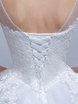 Princess Ball Gown Wedding Dresses Long Sleeve Lace Illusion Ivory Long Bridal Dress