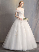 Princess Ball Gown Wedding Dresses Off The Shoulder Ivory Lace Beaded Long Bridal Dress