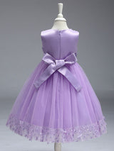 Princess Lilac Purple Lace Tulle Ribbon Bows Kids Tutu Party Dress