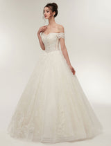 Princess Wedding Dresses Off The Shoulder Ivory Bridal Gowns Lace Applique Tulle Long Ball Gowns