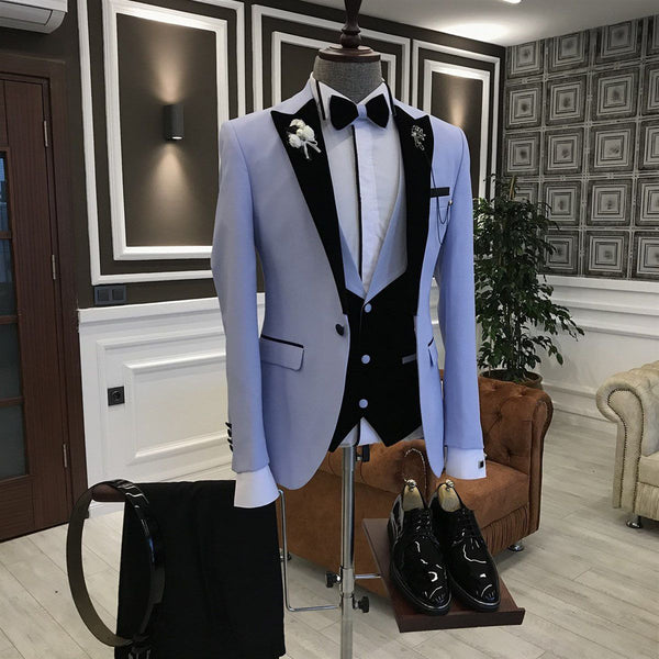 Purple 3-Pieces Black Peaked Lapel Slim Fit Men's Prom Suits