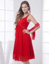 Red Backless Rhinestone Straps Chiffon Bridesmaid Dress