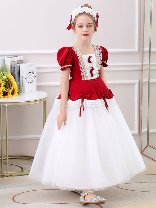 Red Jewel Neck Polyester Short Sleeves Short A-Line Embroidered Formal Kids Pageant flower girl dresses
