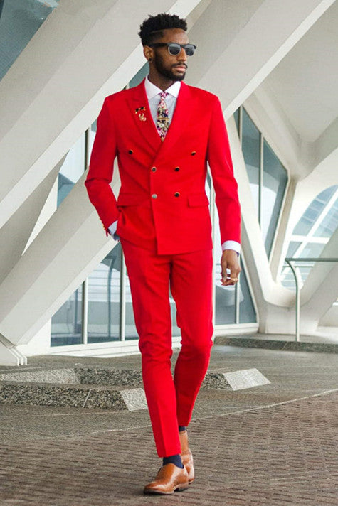 Red Peaked Lapel Double Breasted Men Suits for Prom