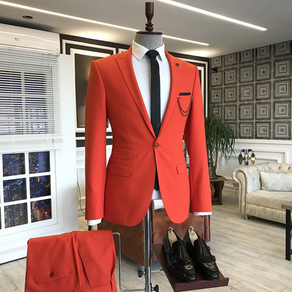 Red Peaked Lapel One Button Slim Fit Dinner Party Suits