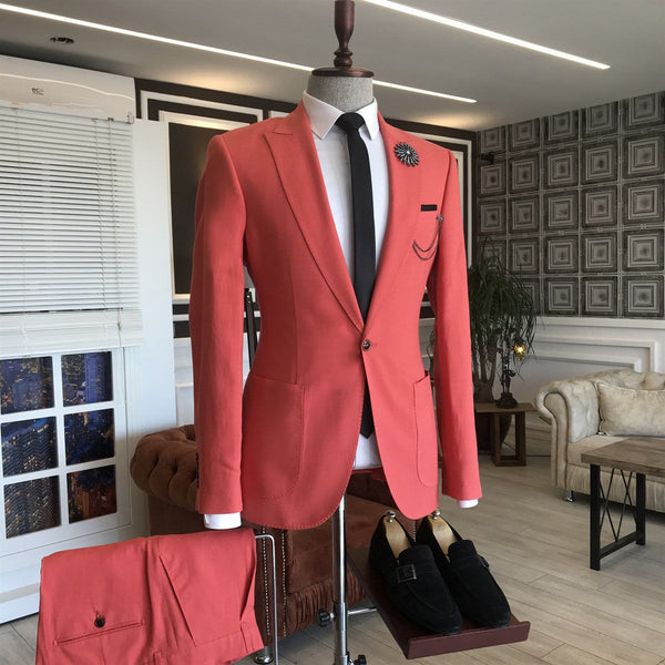 Red Peaked Lapel Slim Fit 2 Flaps Men's Prom Suits