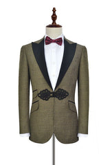 Retro Small Checked Prom Suits Knitted Button Black Peak Lapel Wedding Suits for Men