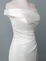 Retro Wedding Dress Mermaid Off The Shoulder Sleeveless Pleated Satin Fabric With Train Traditional Dresses For Bride