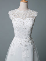 Retro Wedding Dress Tea Length Jewel Neck Sleeveless A-line Tulle Short Bridal Dress Exclusive
