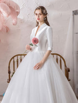 Retro Wedding Dresses Princess High Collar Half Sleeve Long Tulle Traditional Bridal Gowns