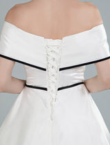 Retro Wedding Dresses Satin Off The Shoulder A-line Tea Length Short Bridal Gowns Exclusive