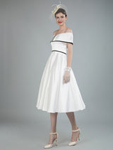 Retro Wedding Dresses Satin Off The Shoulder A-line Tea Length Short Bridal Gowns Exclusive