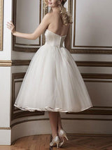 Retro Wedding Dresses Sweetheart Neck Sleeveless A-line Tea Length Bridal Gowns