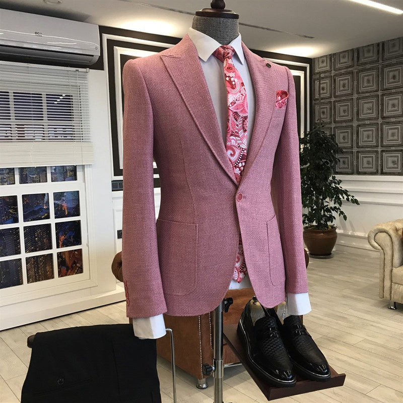 Rock Pink Peaked Lapel One Button Slim Fit Men's Prom Suits