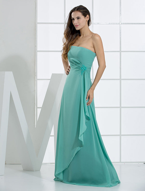 Romantic A-Line Strapless Floor Length Chiffon Bridesmaid Dress