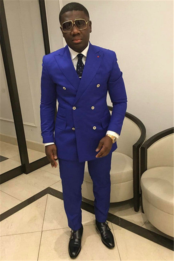 Royal Blue Double Breasted Prom Outfits for Men Slim Fit Mens Suits for Sale