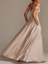 Satin Fabric A-Line Floor-Length Formal Bridesmaid Dress