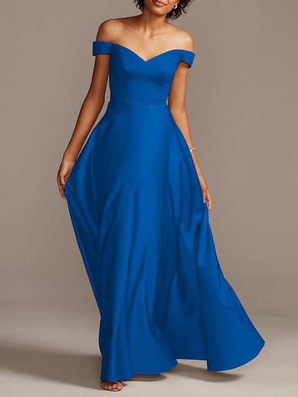 Satin Fabric A-Line Floor-Length Formal Bridesmaid Dress