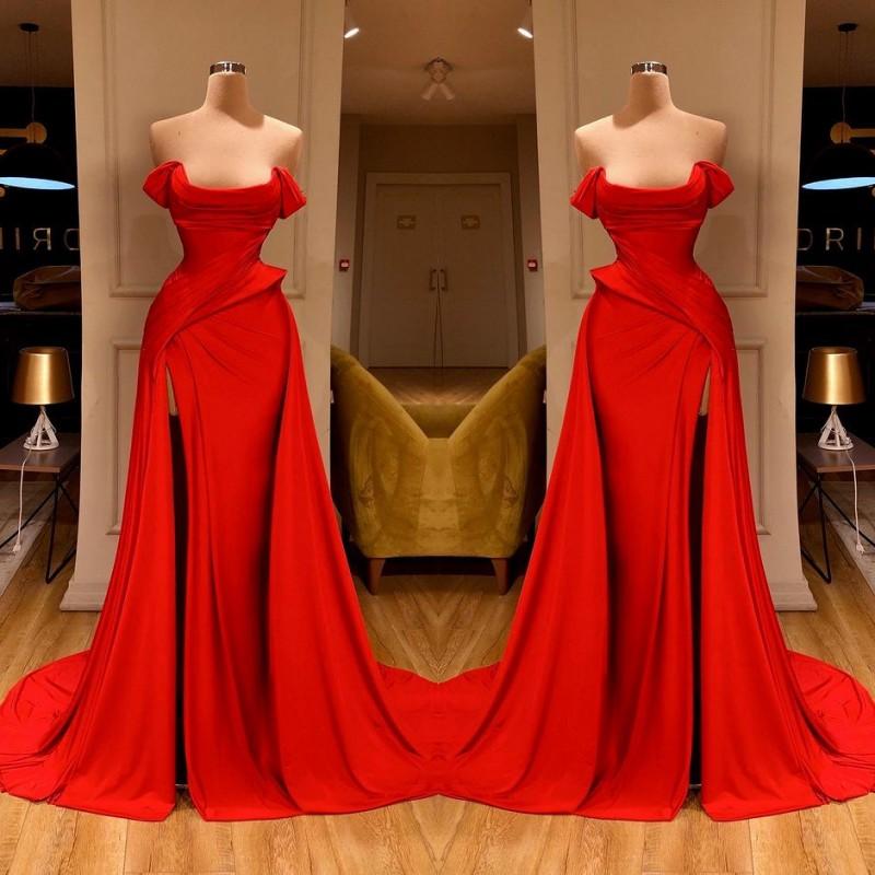 Sexy Red Off-the-Shoulder Long Split Prom Dresses Online