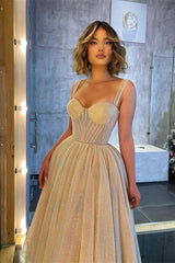 Shinning Straps Prom Dress Sequins Midi Length Sleeveless Sweetheart