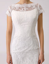 Short Casual Wedding Dresses Lace Illusion Short Sleeve Column Column Reception Dress For Bride Exclusive