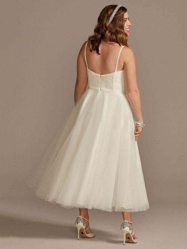 Short Wedding Dress White Sleeveless Tea-Length Sweetheart Neck Sleeveless A-Line Tulle Bridal Gowns
